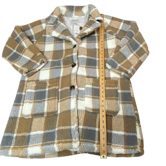 Sabrina Lauren Neutral Plaid Tan Gray Teddy Coat - Women’s Size 1X NWT - Picture 4 of 12